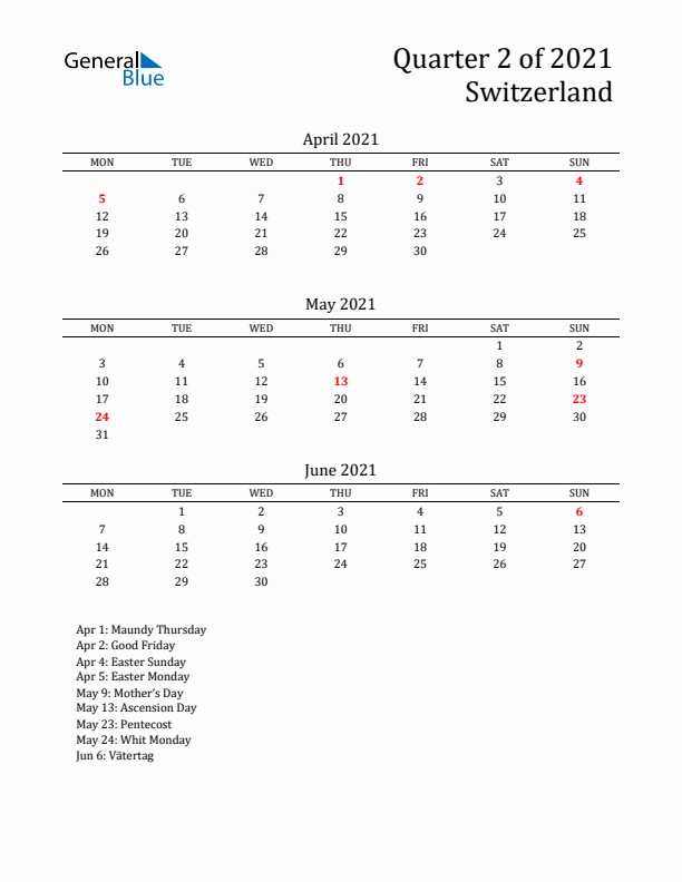 Quarter 2 2021 Switzerland Quarterly Calendar