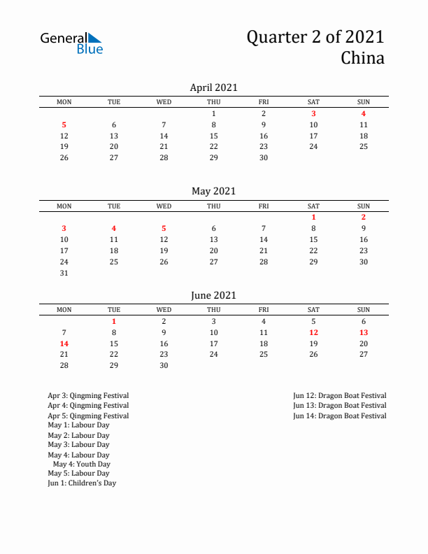 Quarter 2 2021 China Quarterly Calendar