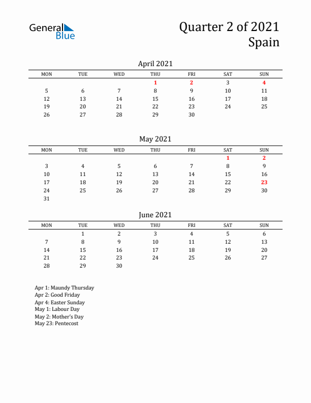 Quarter 2 2021 Spain Quarterly Calendar