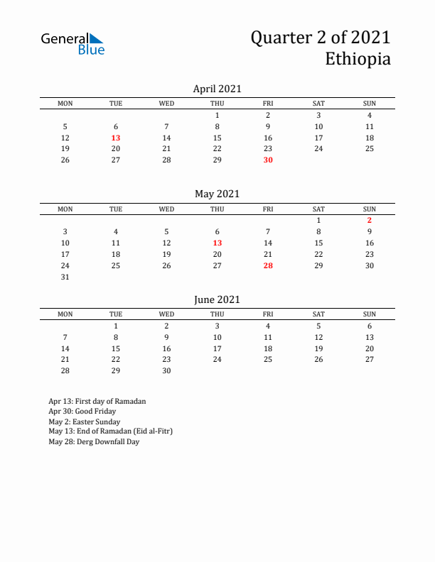 Quarter 2 2021 Ethiopia Quarterly Calendar