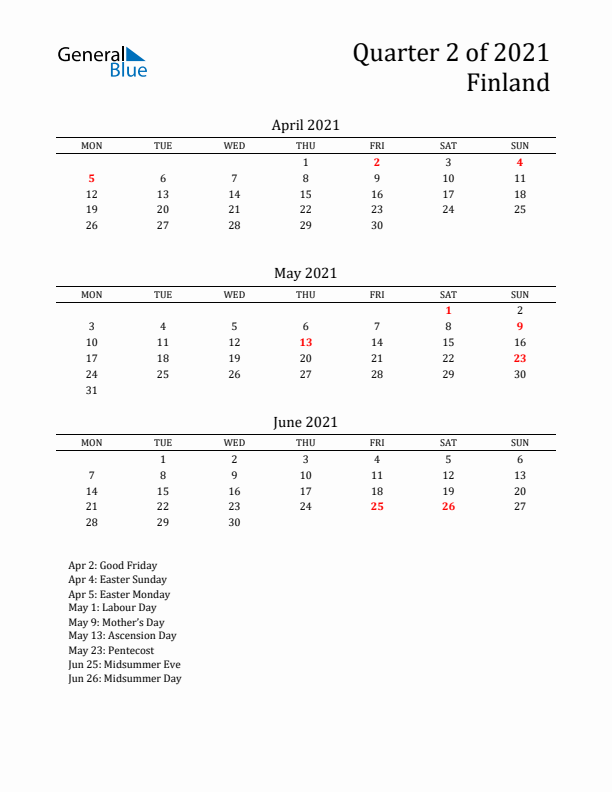 Quarter 2 2021 Finland Quarterly Calendar