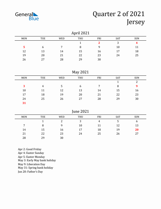 Quarter 2 2021 Jersey Quarterly Calendar