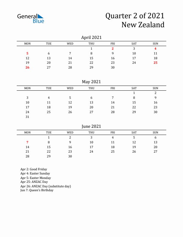 Quarter 2 2021 New Zealand Quarterly Calendar