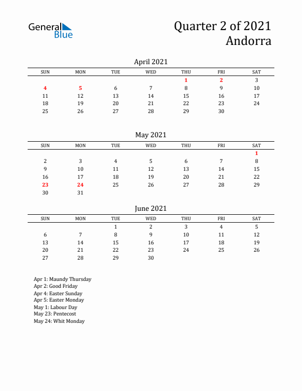 Quarter 2 2021 Andorra Quarterly Calendar