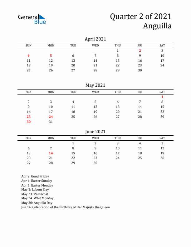 Quarter 2 2021 Anguilla Quarterly Calendar