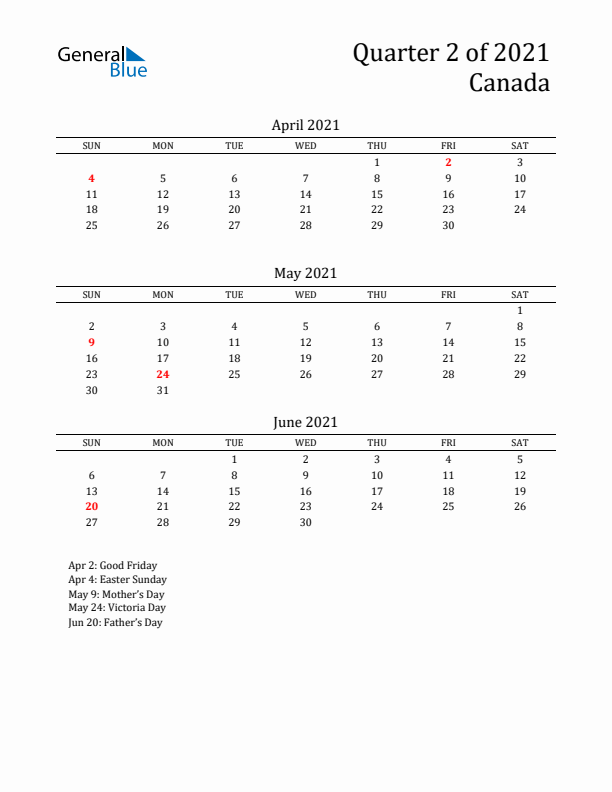 Quarter 2 2021 Canada Quarterly Calendar