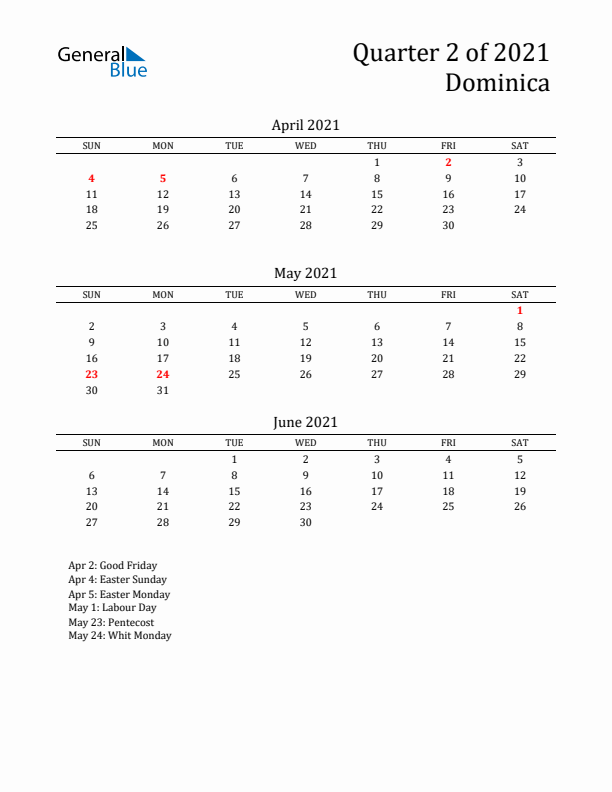 Quarter 2 2021 Dominica Quarterly Calendar