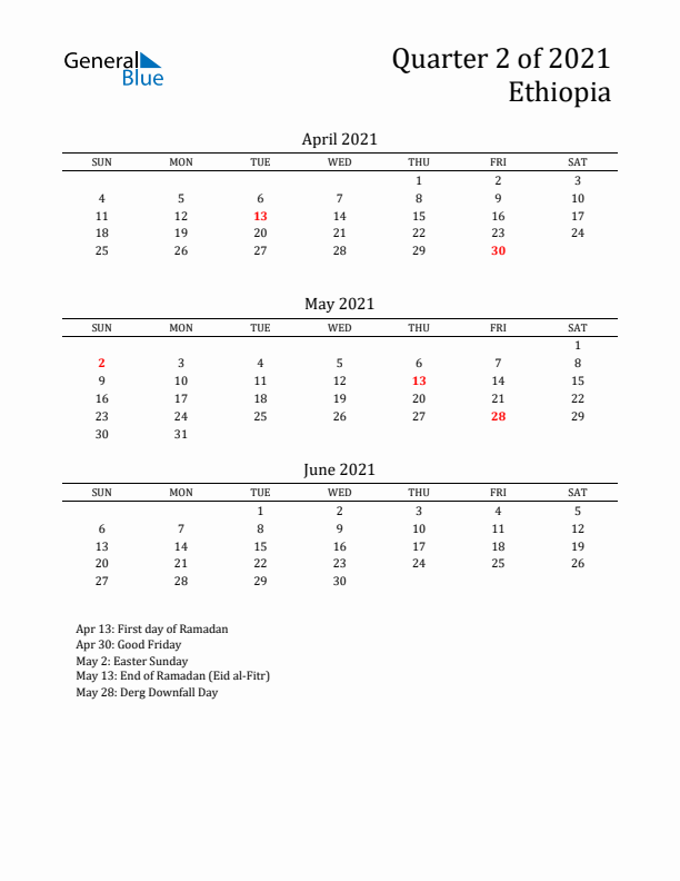 Quarter 2 2021 Ethiopia Quarterly Calendar