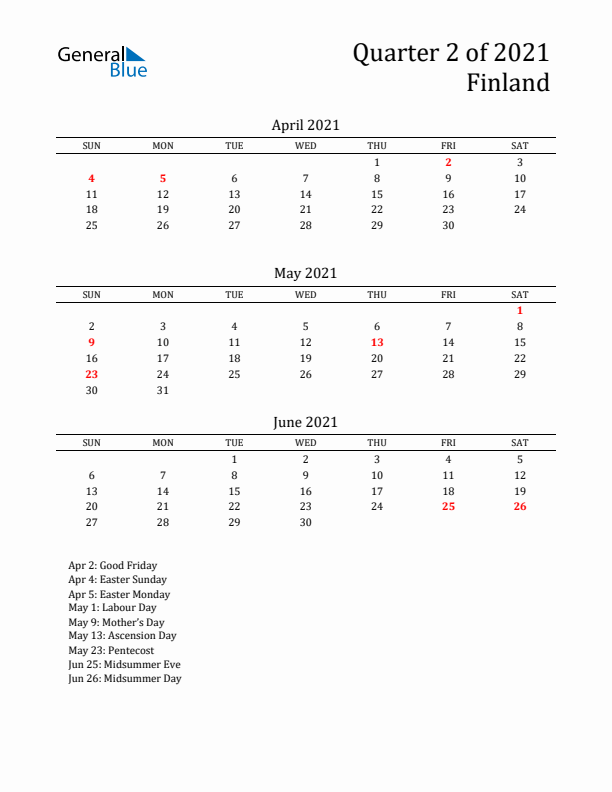 Quarter 2 2021 Finland Quarterly Calendar