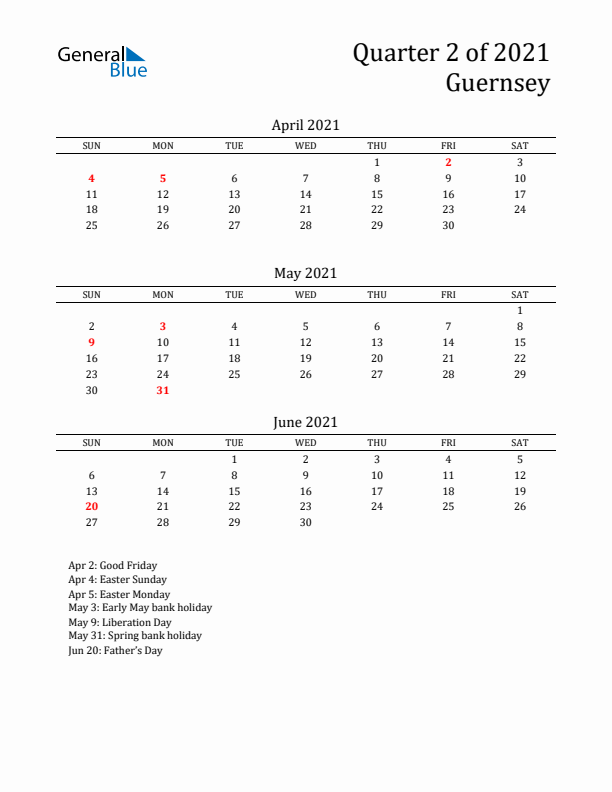 Quarter 2 2021 Guernsey Quarterly Calendar