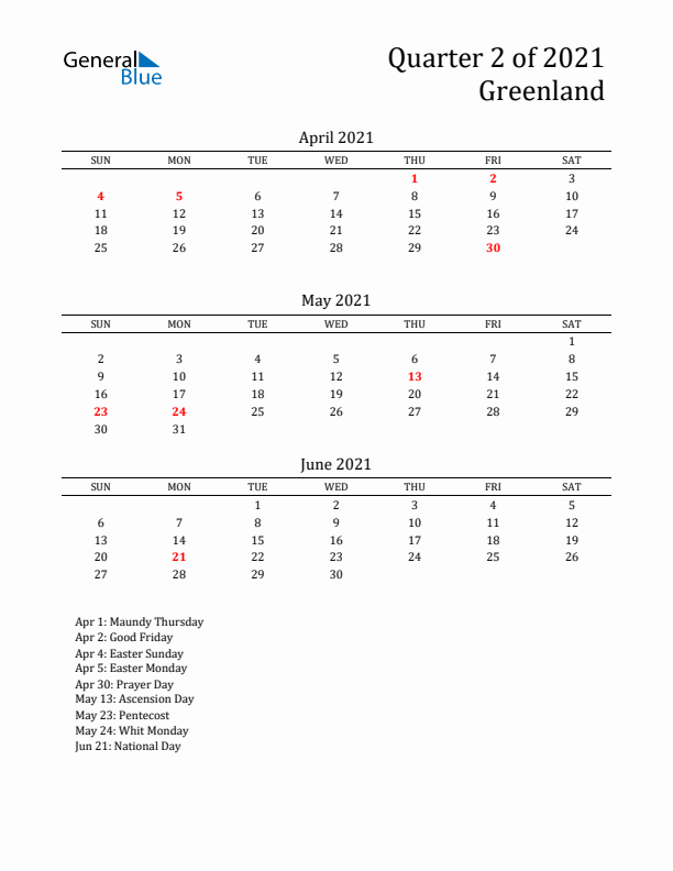 Quarter 2 2021 Greenland Quarterly Calendar