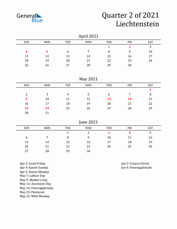 Quarter 2 2021 Liechtenstein Quarterly Calendar