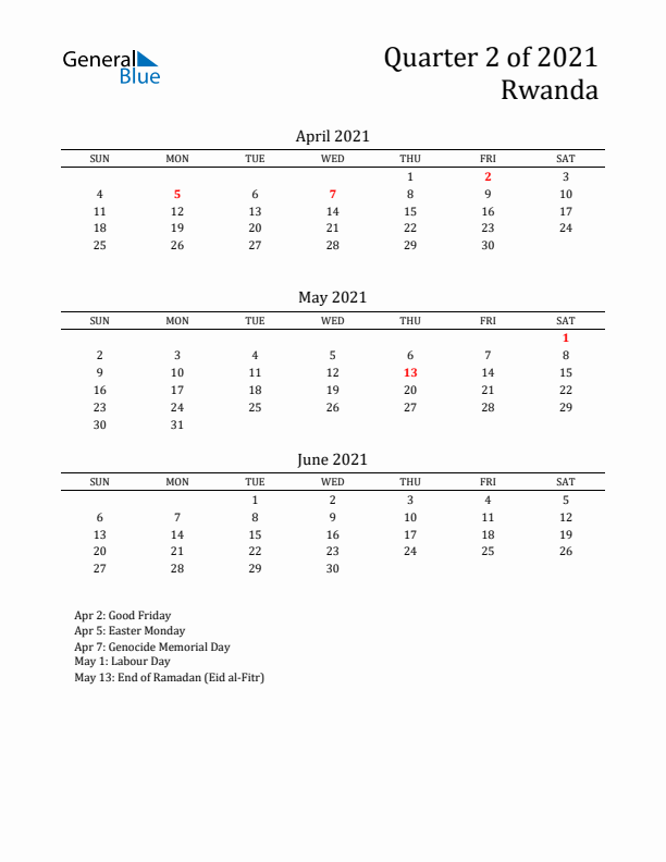 Quarter 2 2021 Rwanda Quarterly Calendar