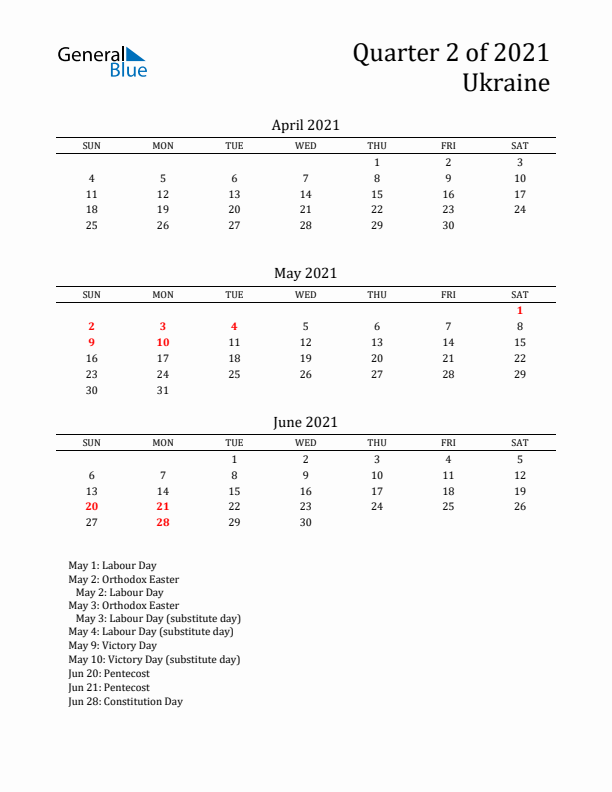 Quarter 2 2021 Ukraine Quarterly Calendar