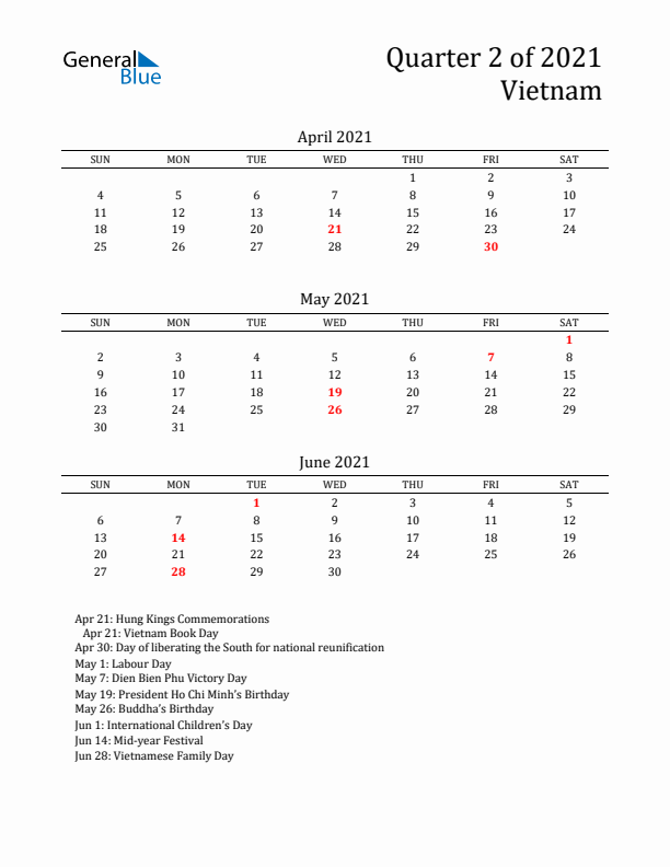 Quarter 2 2021 Vietnam Quarterly Calendar