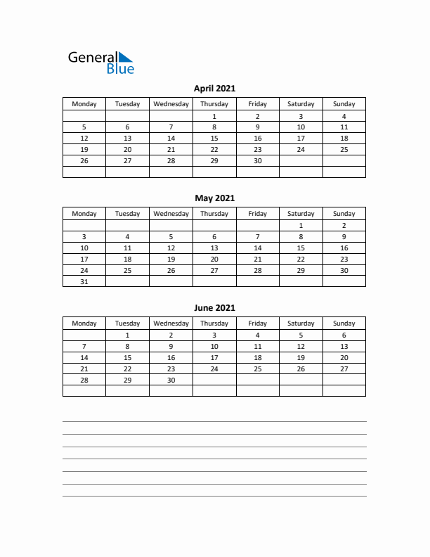 Free Printable Quarterly Calendar 2021