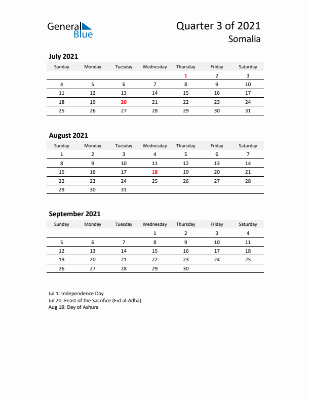 2021 Q3 Three-Month Calendar for Somalia