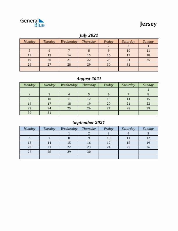 Q3 2021 Holiday Calendar - Jersey