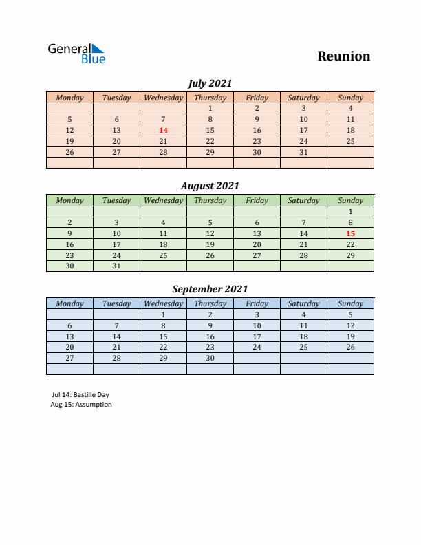 Q3 2021 Holiday Calendar - Reunion