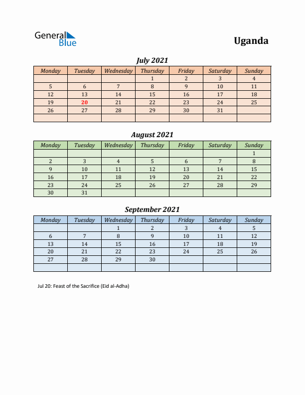 Q3 2021 Holiday Calendar - Uganda