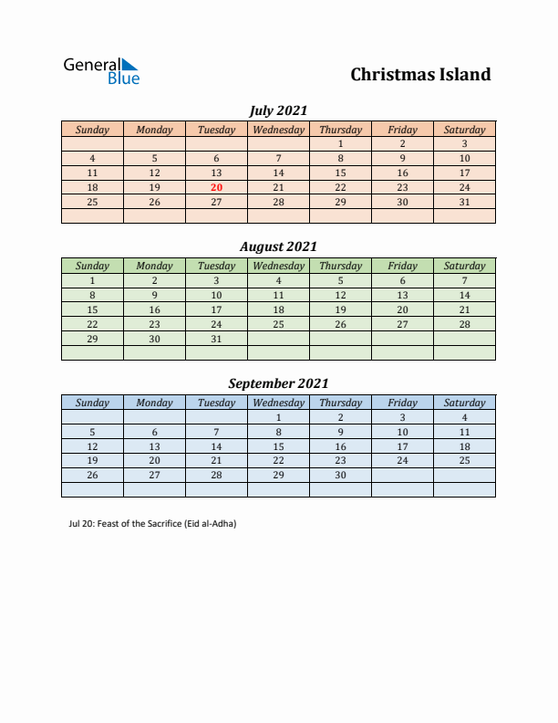 Q3 2021 Holiday Calendar - Christmas Island