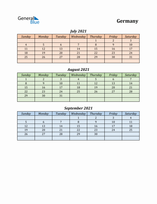 Q3 2021 Holiday Calendar - Germany