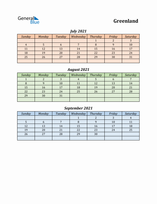 Q3 2021 Holiday Calendar - Greenland