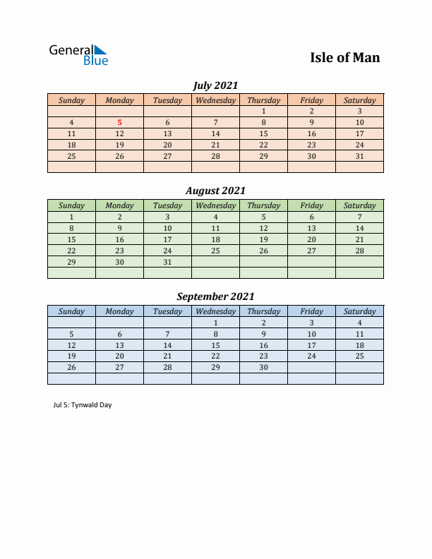 Q3 2021 Holiday Calendar - Isle of Man