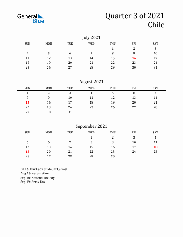 Quarter 3 2021 Chile Quarterly Calendar