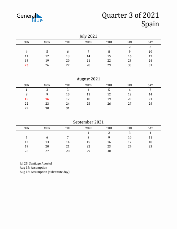 Quarter 3 2021 Spain Quarterly Calendar