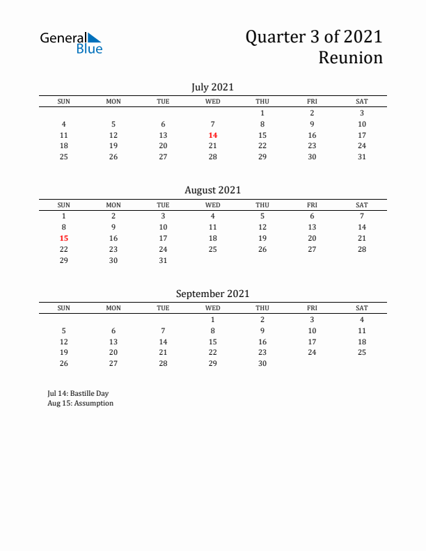 Quarter 3 2021 Reunion Quarterly Calendar