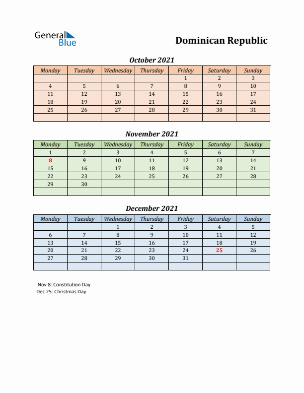 Q4 2021 Holiday Calendar - Dominican Republic