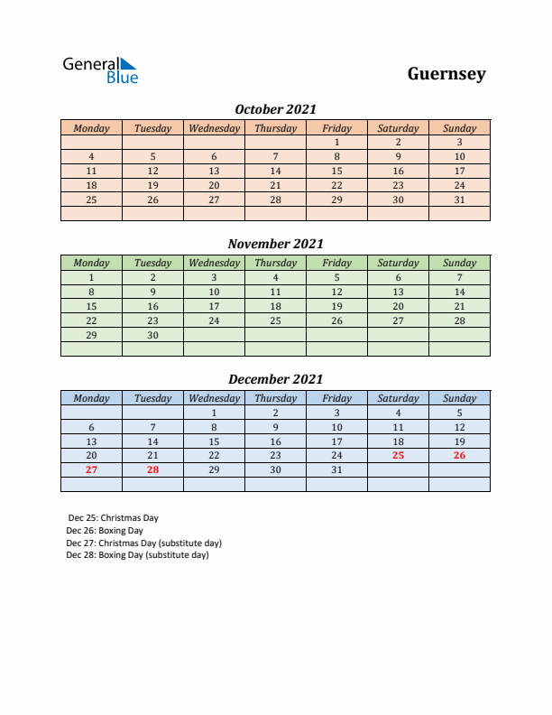 Q4 2021 Holiday Calendar - Guernsey