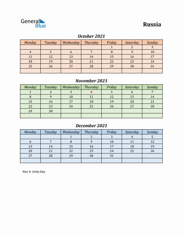 Q4 2021 Holiday Calendar - Russia