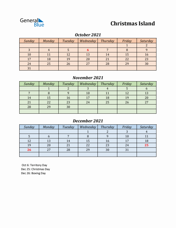 Q4 2021 Holiday Calendar - Christmas Island