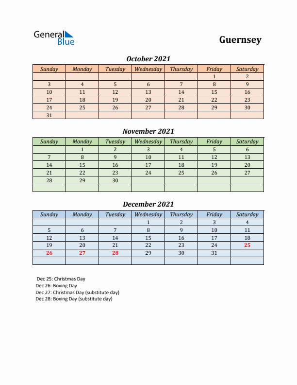 Q4 2021 Holiday Calendar - Guernsey