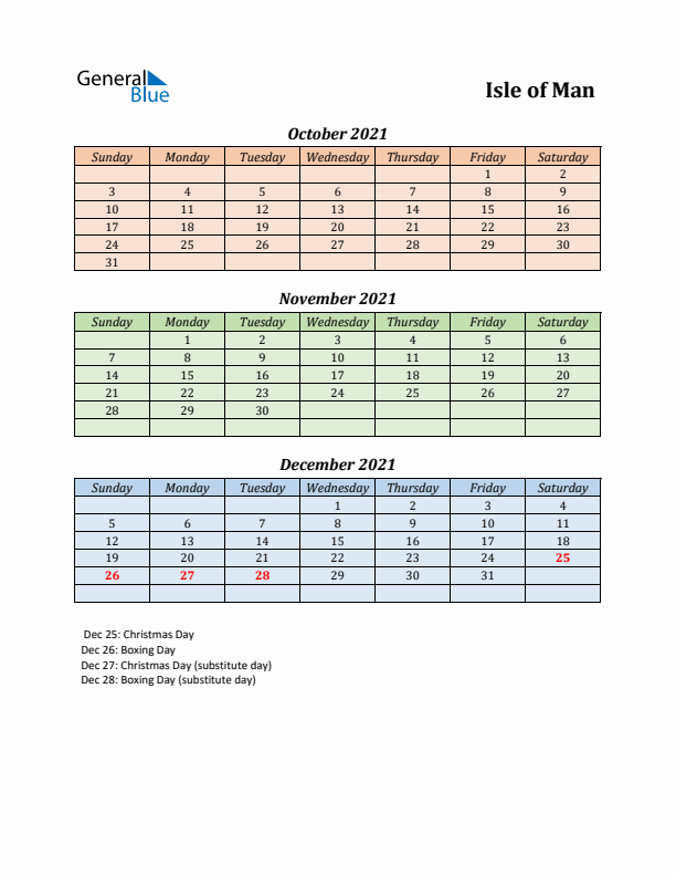 Q4 2021 Holiday Calendar - Isle of Man