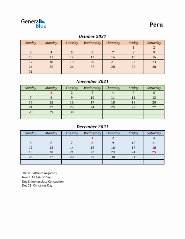 Q4 2021 Holiday Calendar - Peru