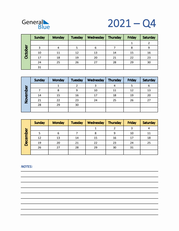 Three-Month Planner for Q4 2021