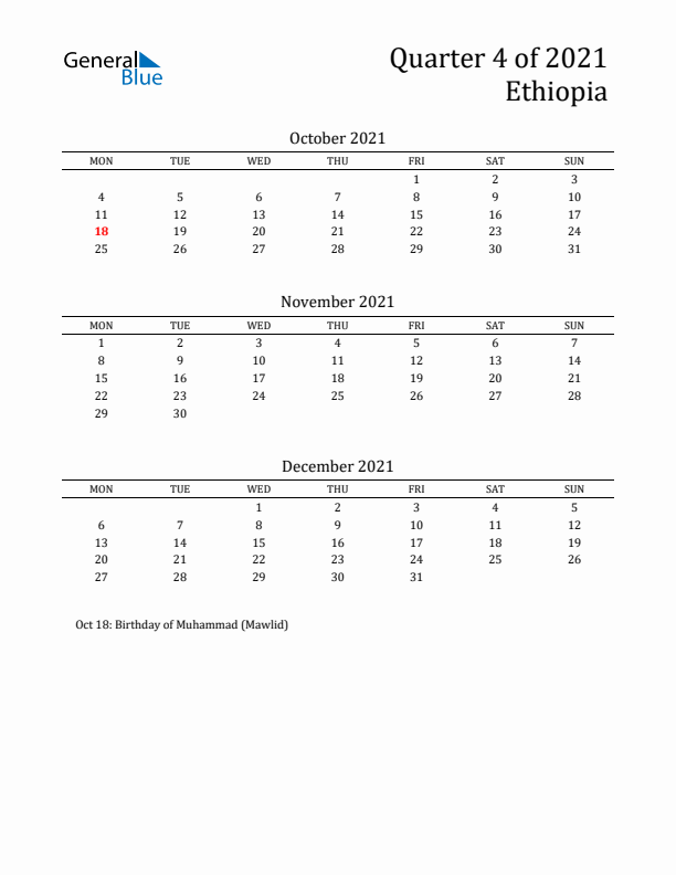 Quarter 4 2021 Ethiopia Quarterly Calendar