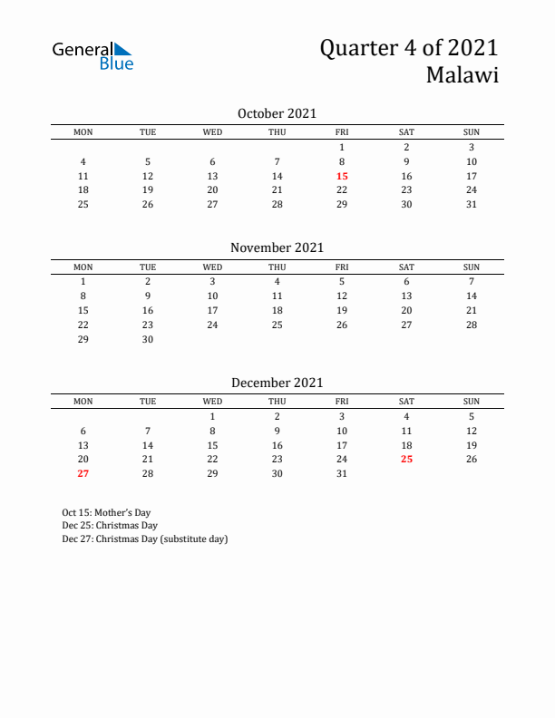 Quarter 4 2021 Malawi Quarterly Calendar