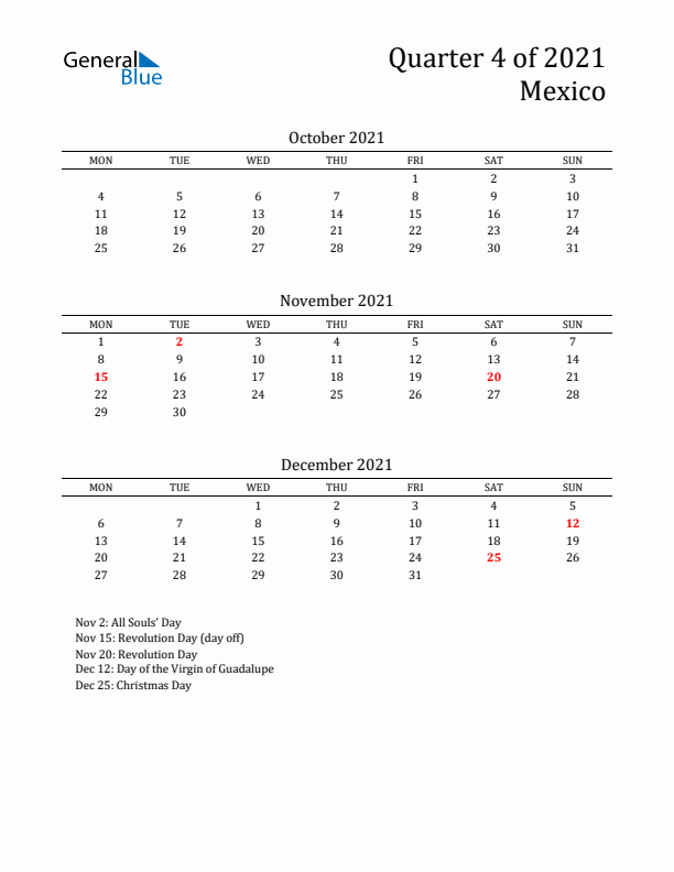 Quarter 4 2021 Mexico Quarterly Calendar