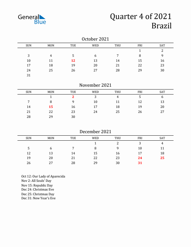 Quarter 4 2021 Brazil Quarterly Calendar