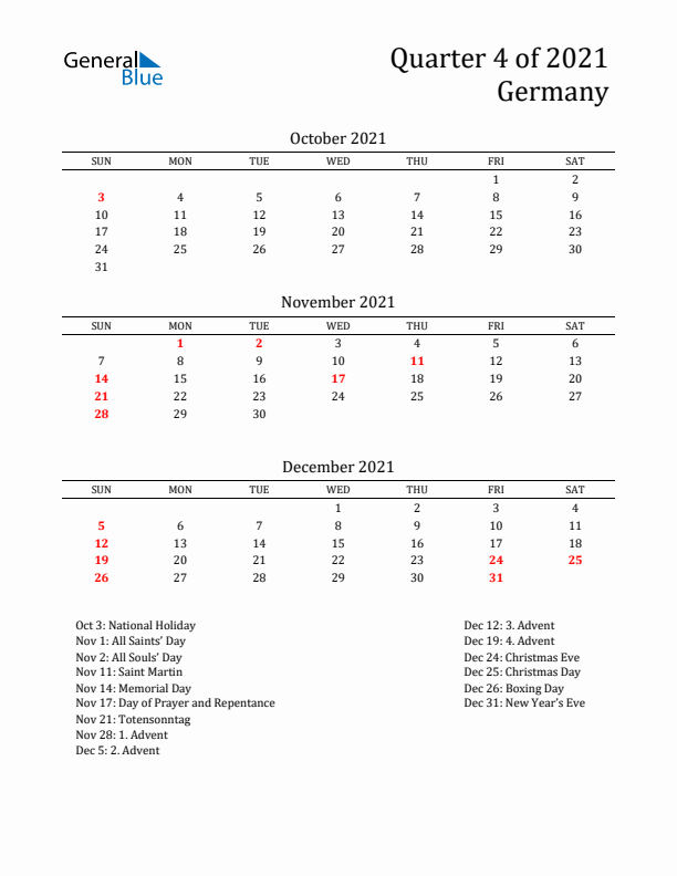 Quarter 4 2021 Germany Quarterly Calendar