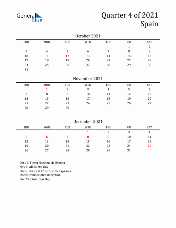 Quarter 4 2021 Spain Quarterly Calendar