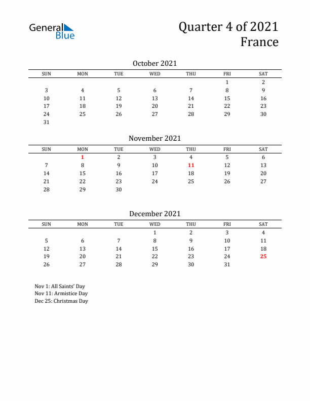 Quarter 4 2021 France Quarterly Calendar