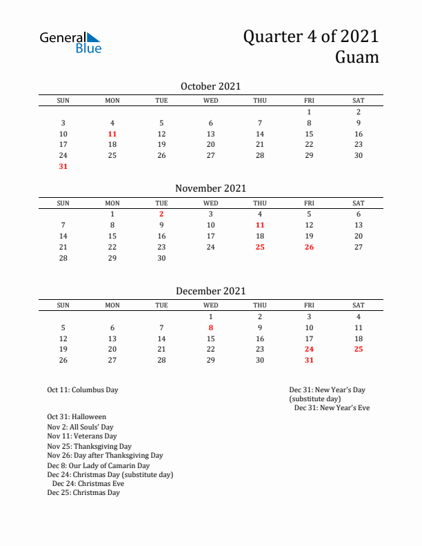 Quarter 4 2021 Guam Quarterly Calendar