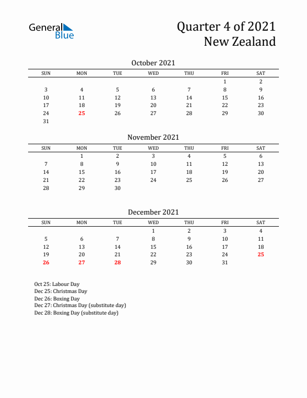 Quarter 4 2021 New Zealand Quarterly Calendar