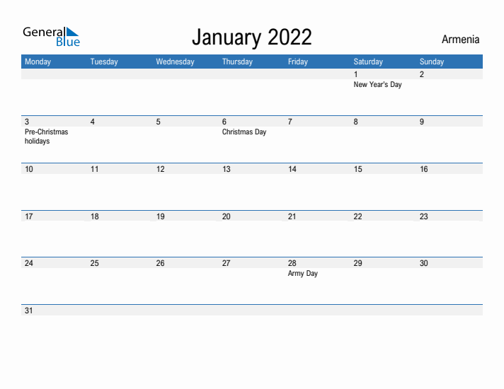 Fillable January 2022 Calendar