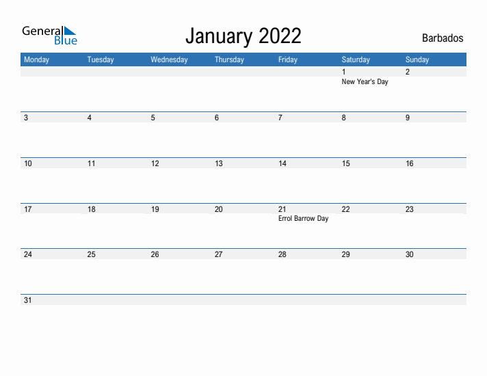 Fillable January 2022 Calendar